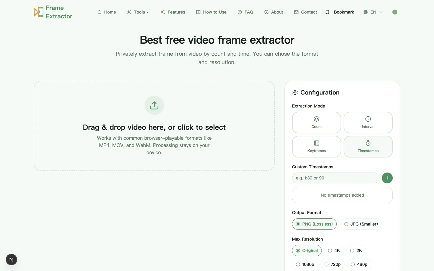 Frame-Extractor-Bedienelemente für die Sichtung eines gespeicherten vertikalen Reels